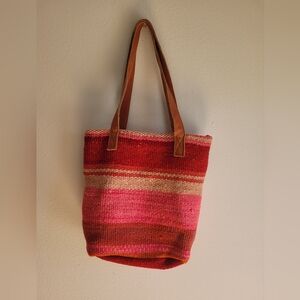 Handwoven Red and Pink Tote Bag